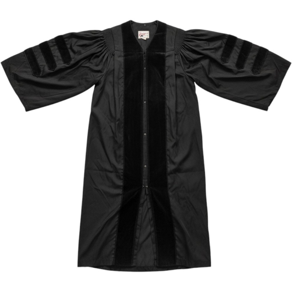 Vintage CE Ward Co Doctoral Graduation Gown Black Velvet Chevrons Fluted Back M